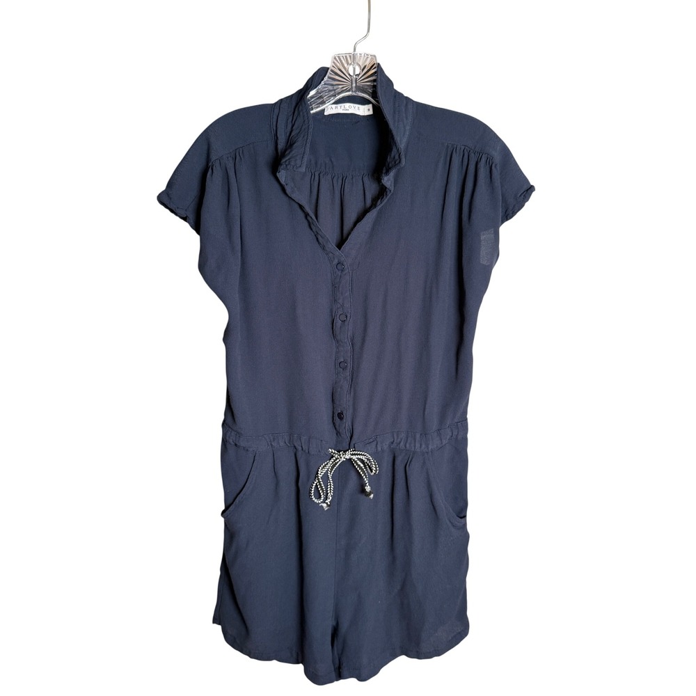 Artlove Paris Navy‎ Blue Button Front Drawstring Romper Size Medium